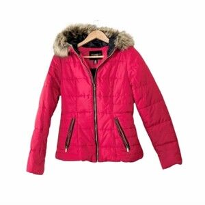 Celebrity Pink Faux Fur Hooded Red Puffer Coat Jacket